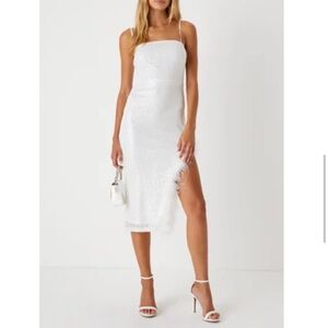 Lulu's Sparkling Diva White Sequin Feather Dress